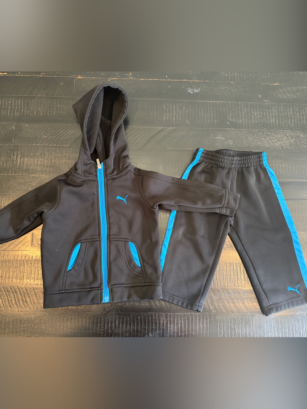 Puma Black Tracksuit with Bright Blue Trim